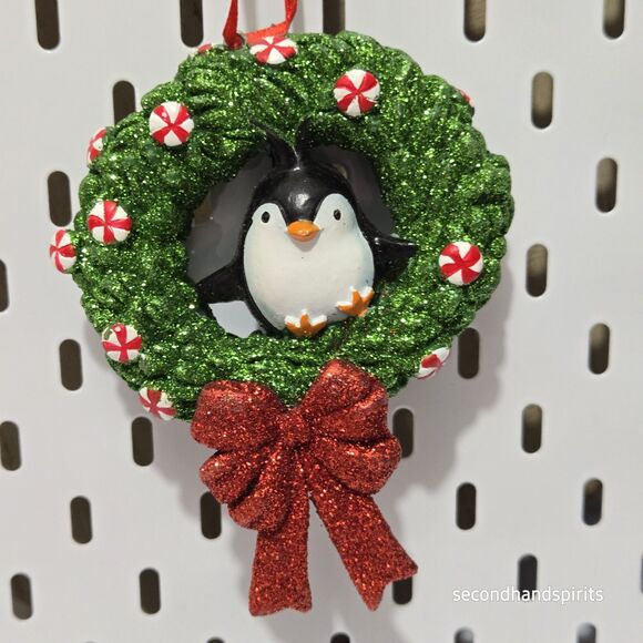 Penguin Christmas Wreath Ornament, Penguin lover Christmas Ornament - Picture 2 of 3